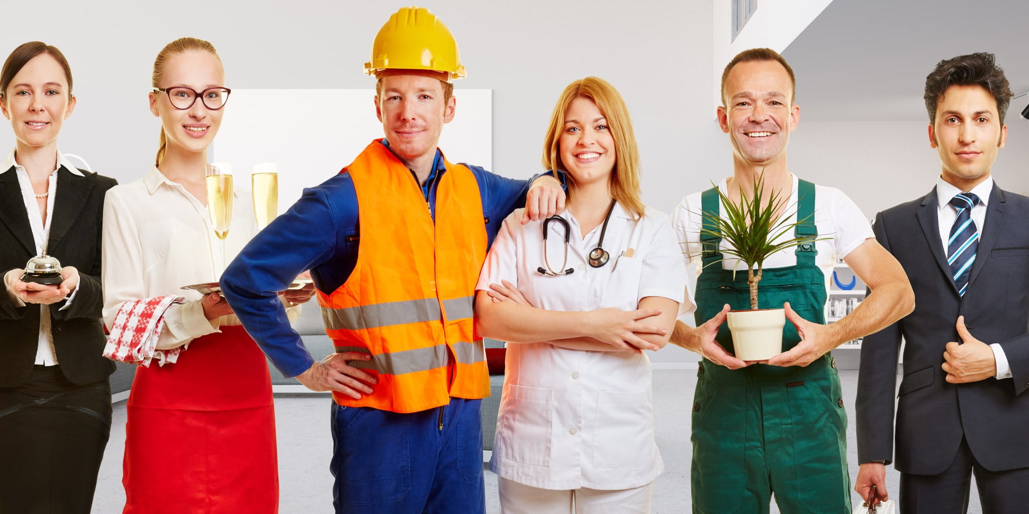 Erwachsene in unterschiedlichen Berufsbekleidungen